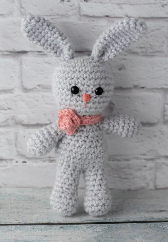 Gray Crochet Bunny with pink flower necklace