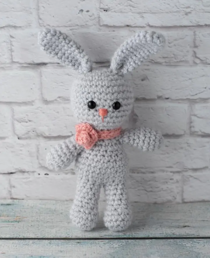 Gray Crochet Bunny with pink flower necklace