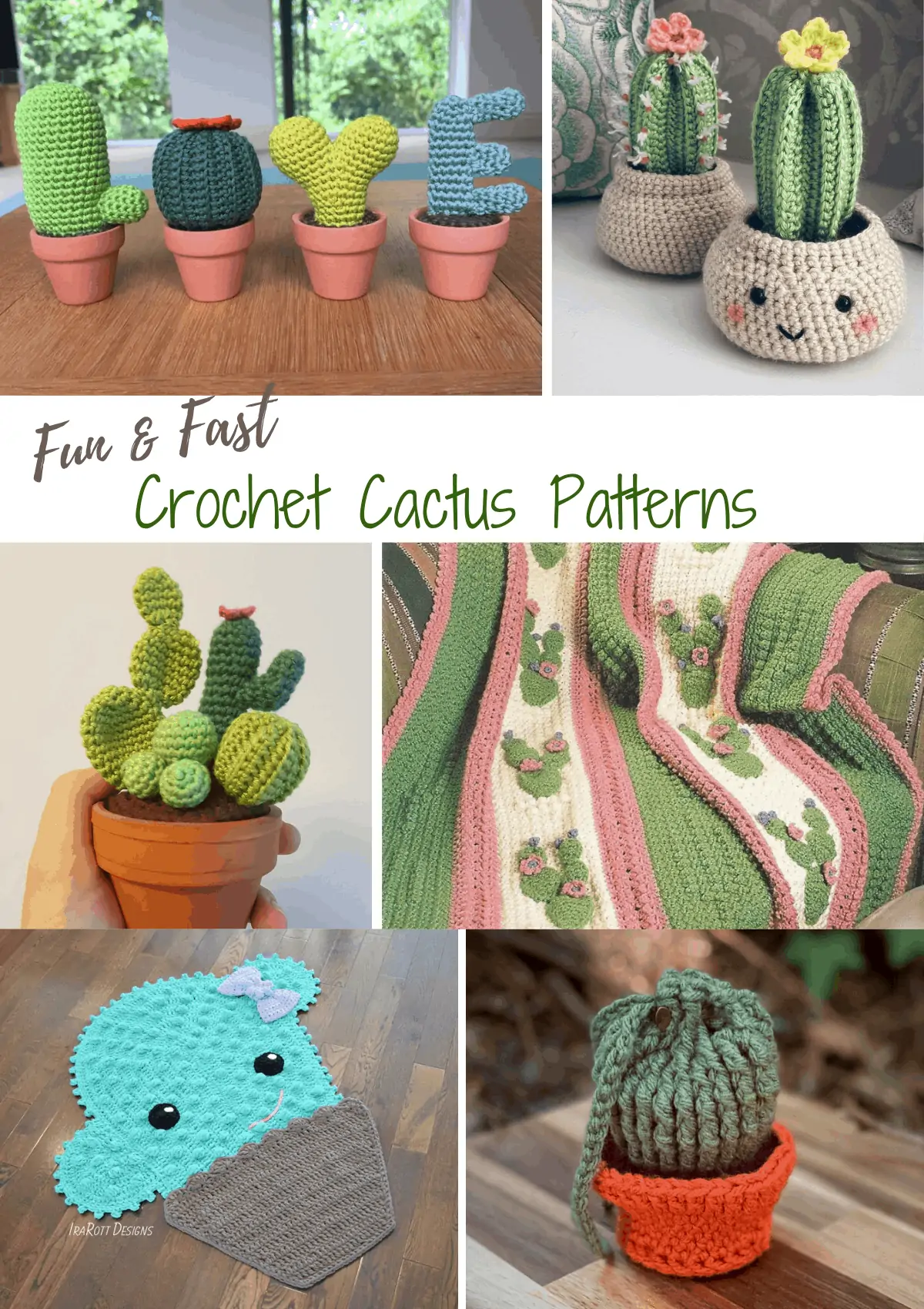 collage of crochet cactuses