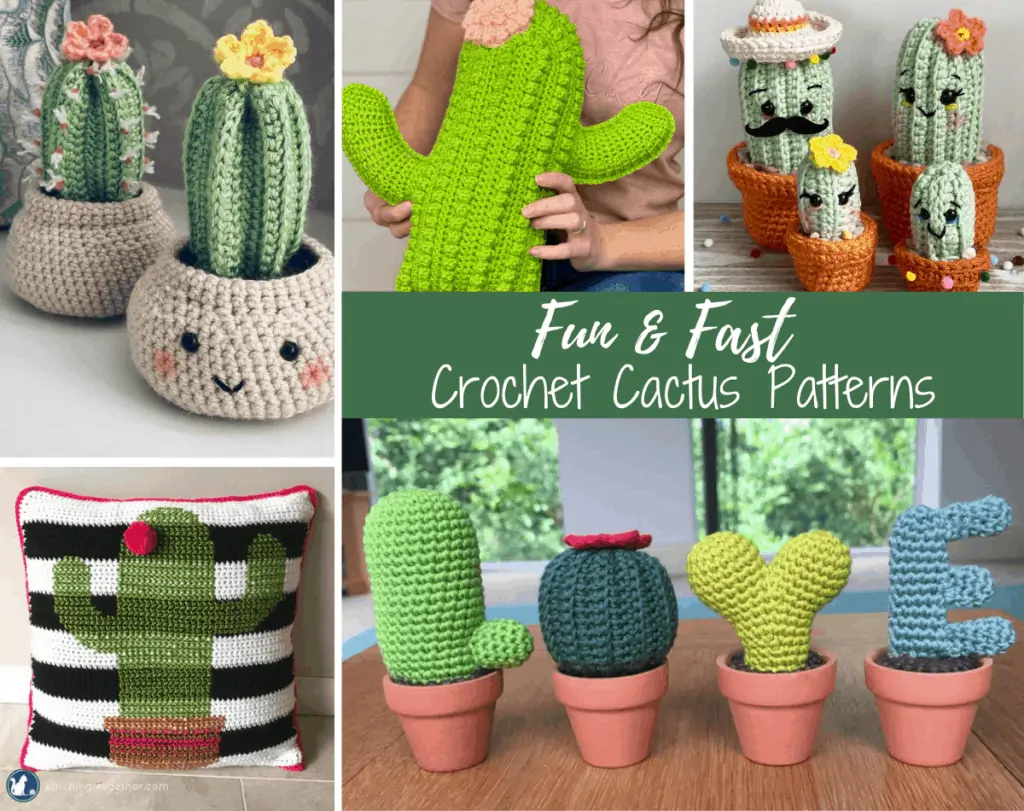 Collage of crochet cactuses