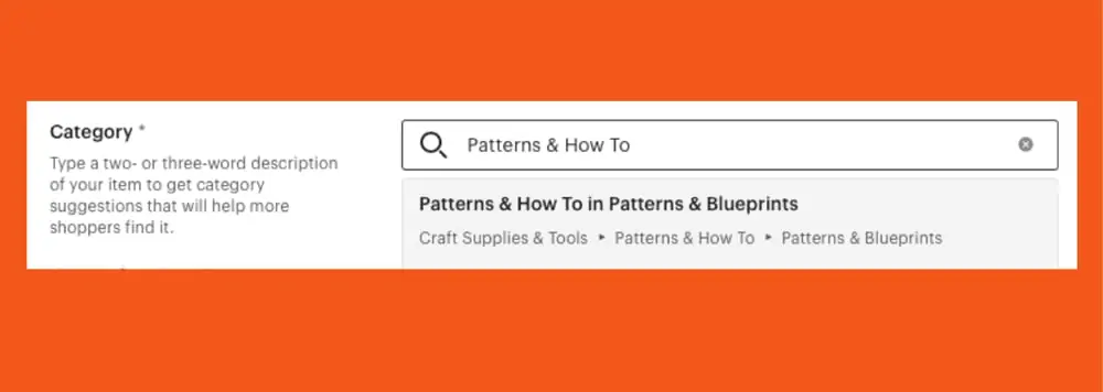 Screenshot of Etsy Listing Category
