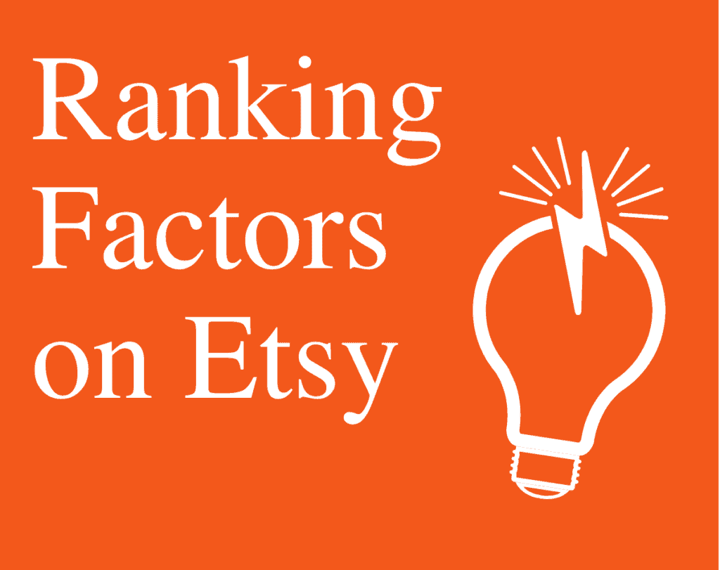 Orange and white graphic ranking factors on etsy with lightbulb