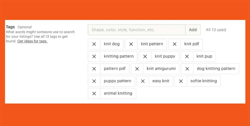 Screenshot of Etsy Listing Tags