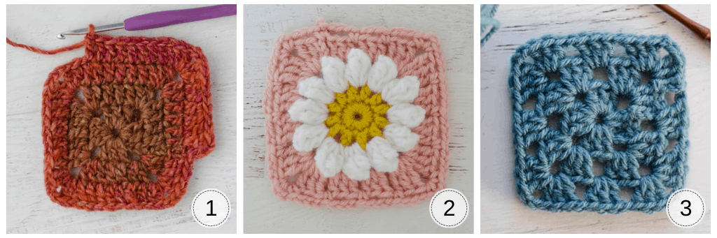 Examples of crochet granny squares