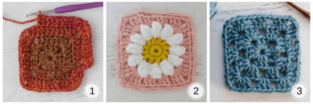 Examples of crochet granny squares