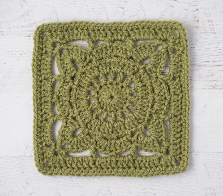 Green crochet afghan square