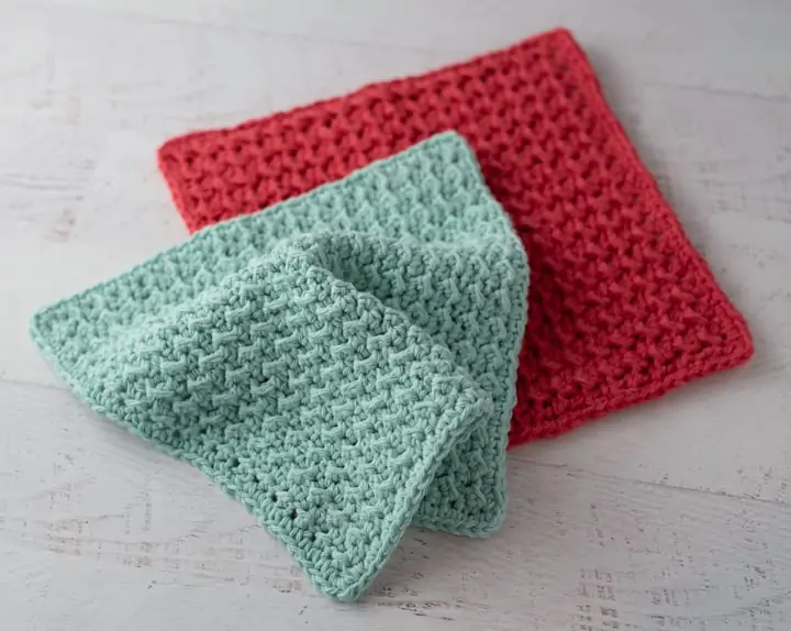 blue and coral crochet dishcloths