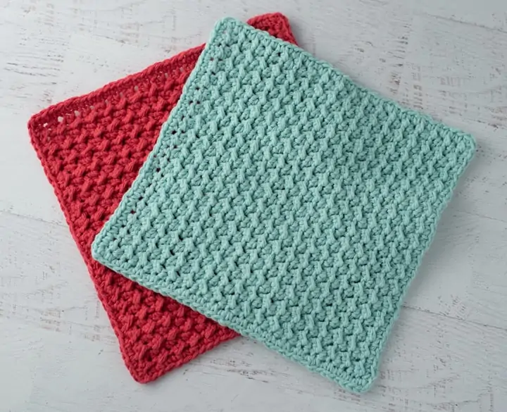blue and coral crochet dishcloths