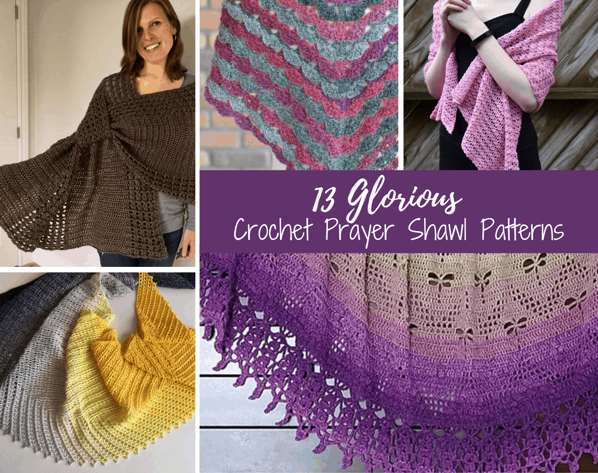 collage of crochet prayer shawls