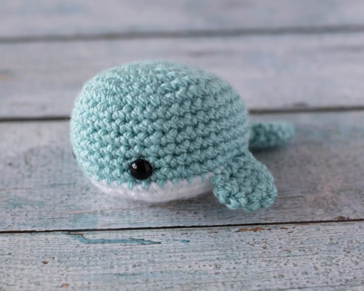 blue and white crochet whale