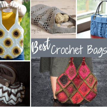 collage of crochet bags