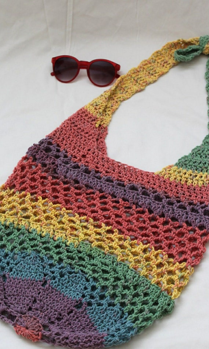 rainbow flower crochet bag with sunglasses
