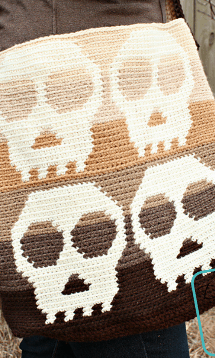 shades of brown crochet skull bag