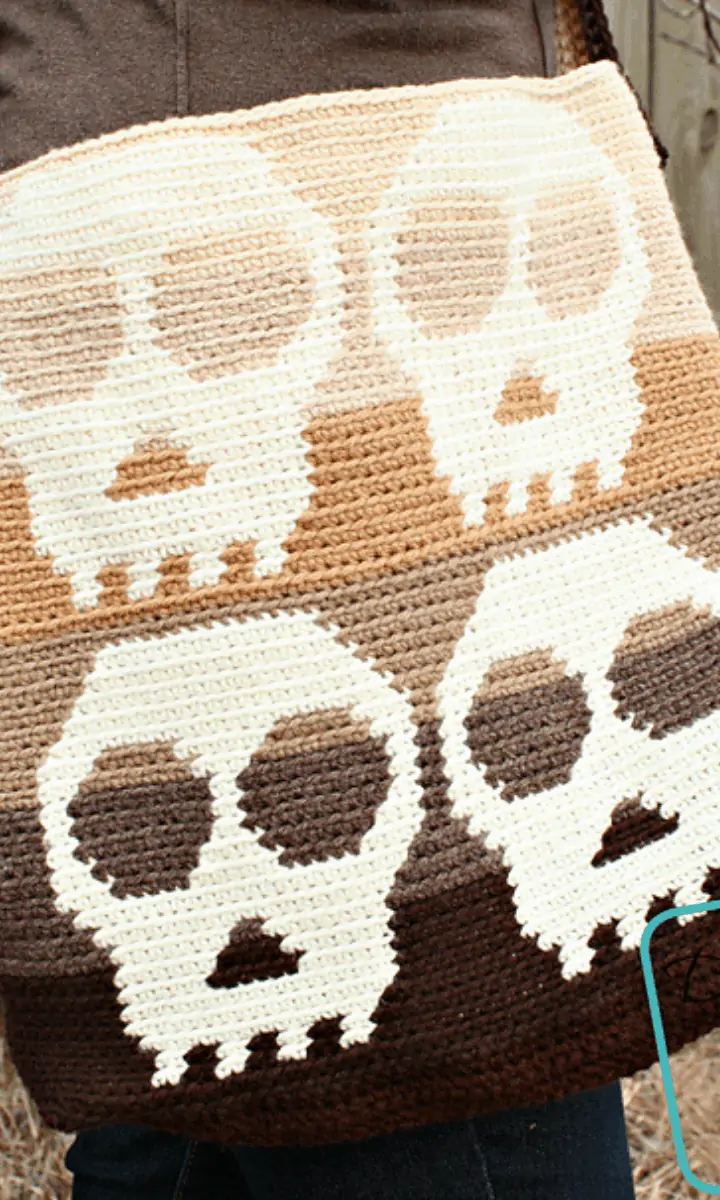 shades of brown crochet skull bag
