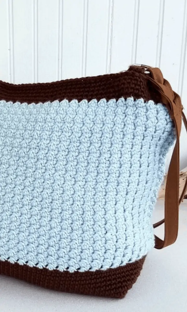 crochet blue and brown bag