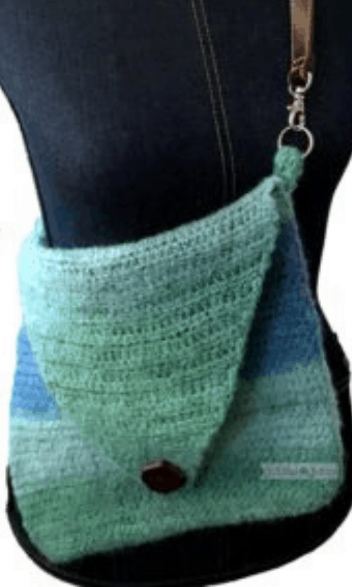 Green and blue crochet crossbody bag
