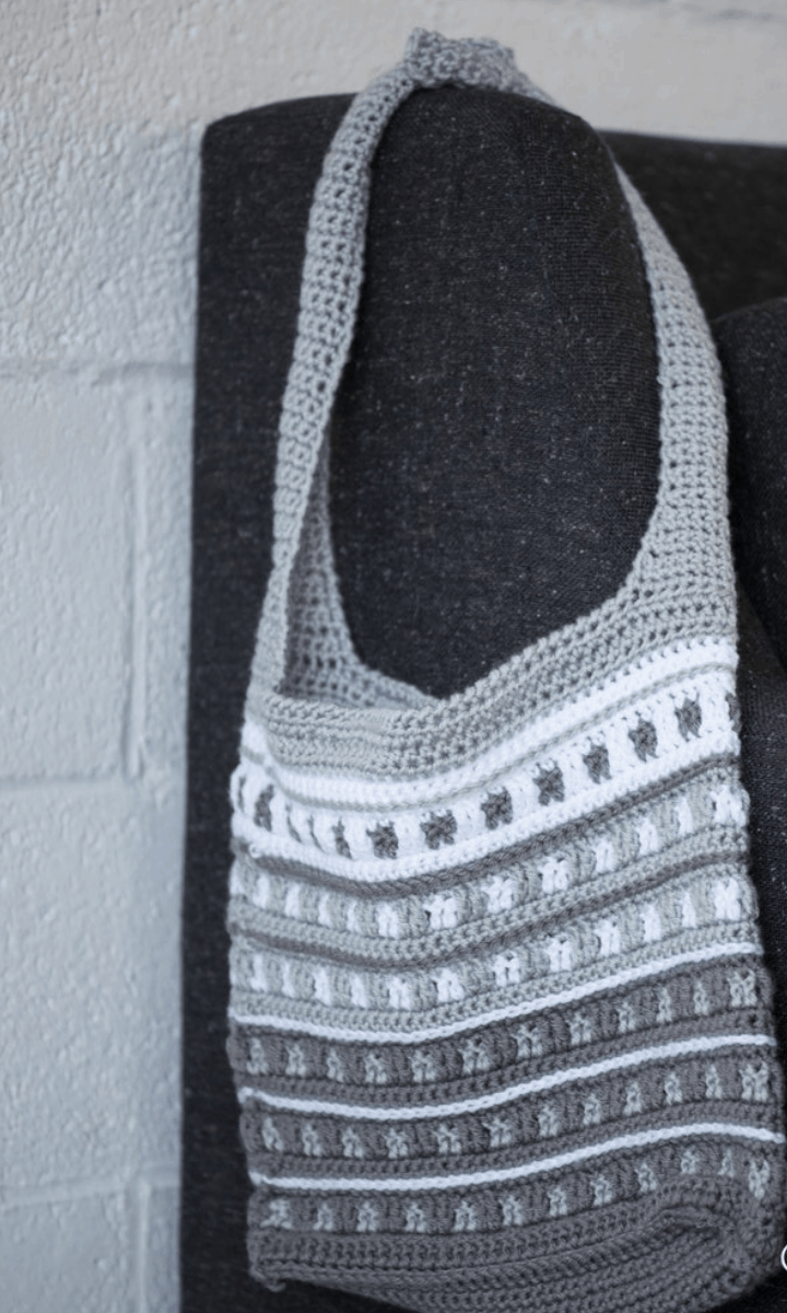 crochet grey striped bag