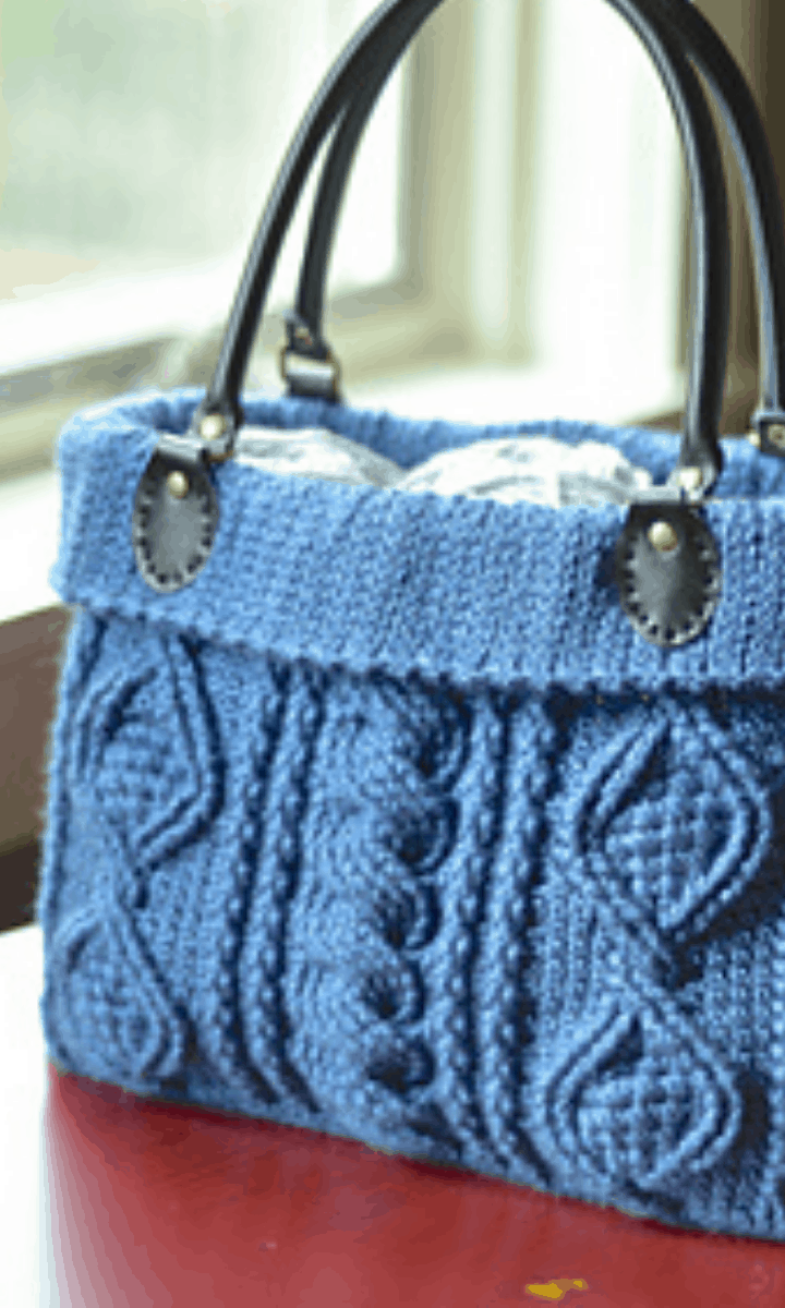 blue cable-stitch bag