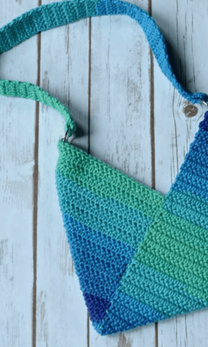 blue and green crochet bag