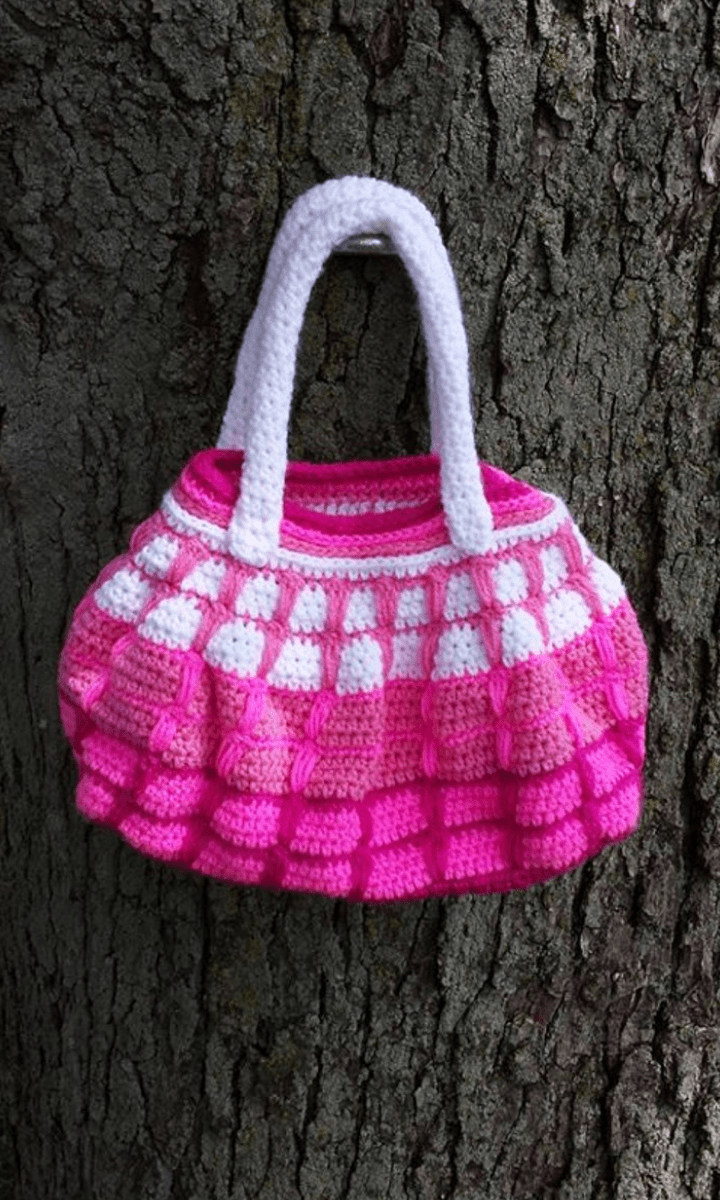 crochet pink and white striped bag