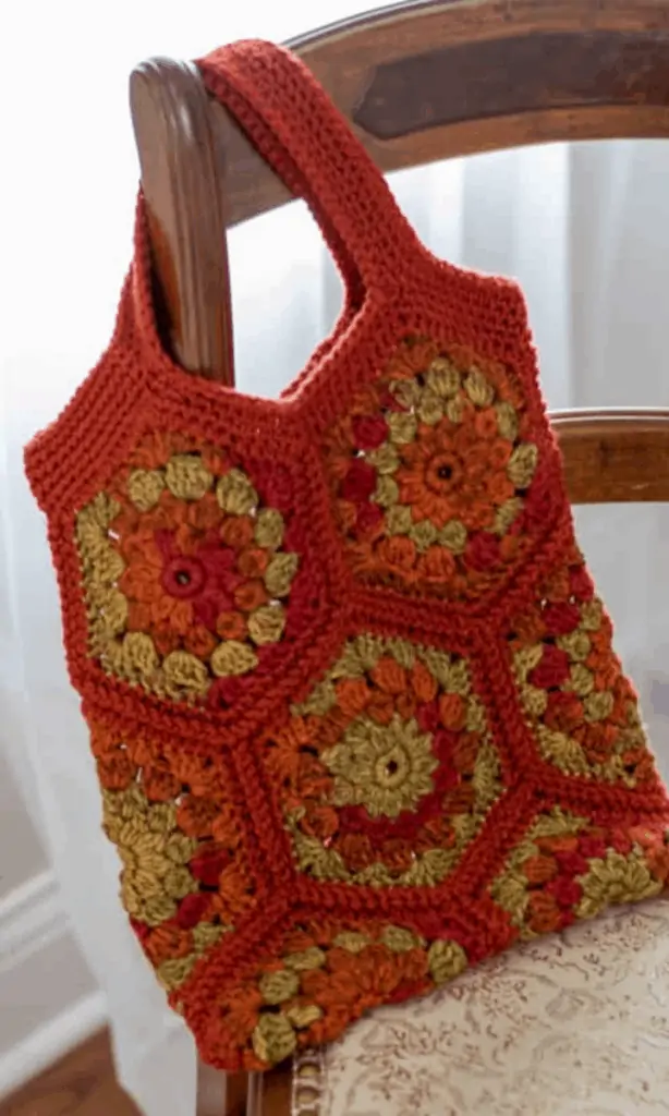 crochet bag hanging on a chair