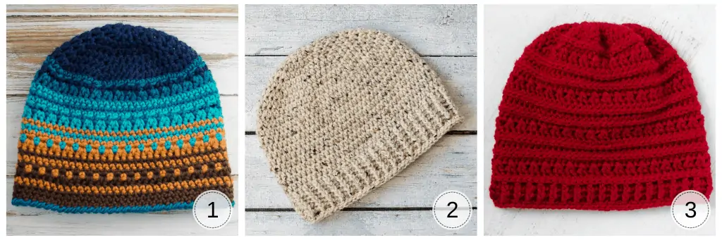 three crochet hats