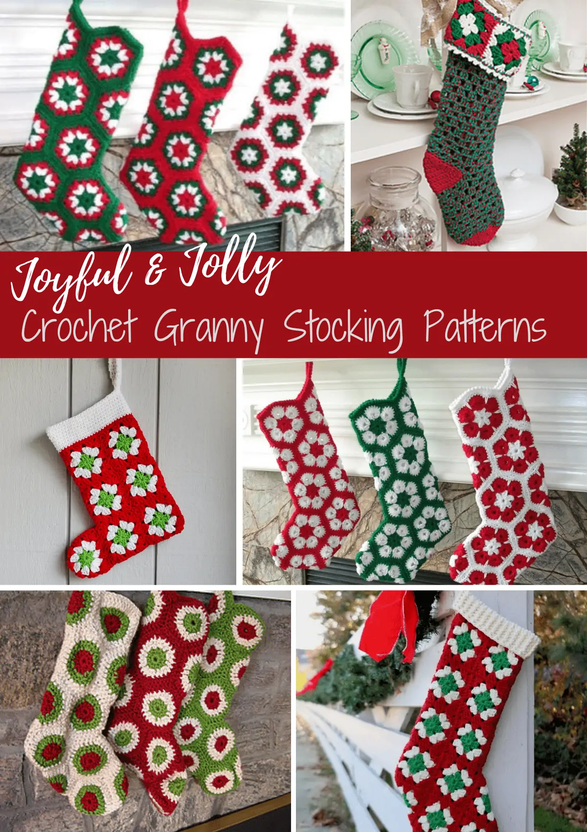 collage of crochet granny stockings