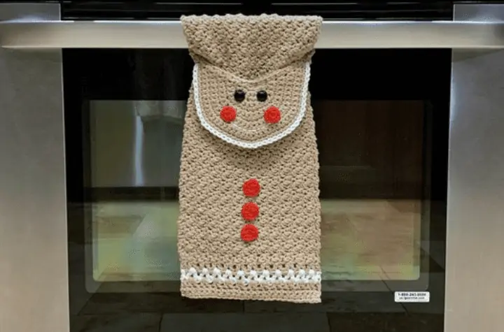 crochet gingerbread kitchen towel