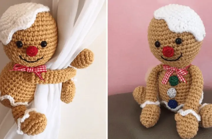 crochet gingerbread man amigurumi curtain holder