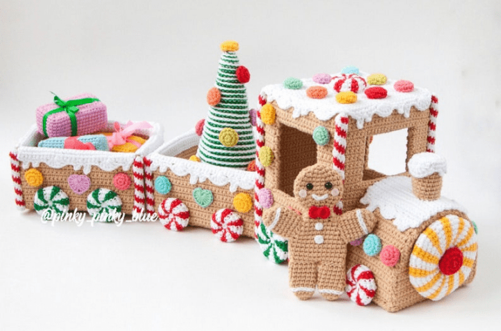 crochet gingerbread man and christmas train