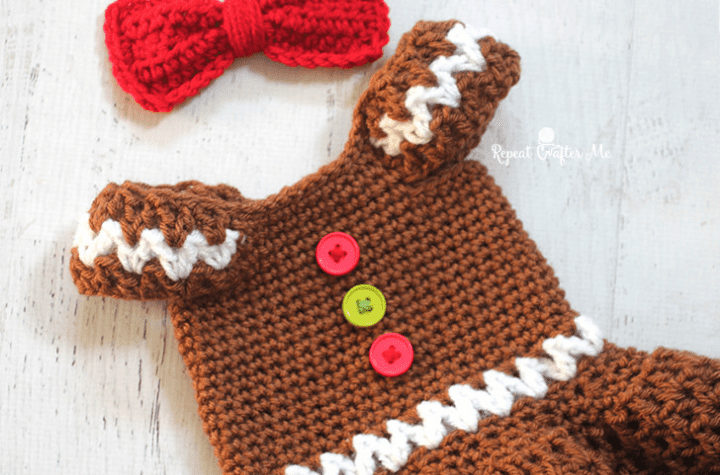 crochet gingerbread baby dress and bow