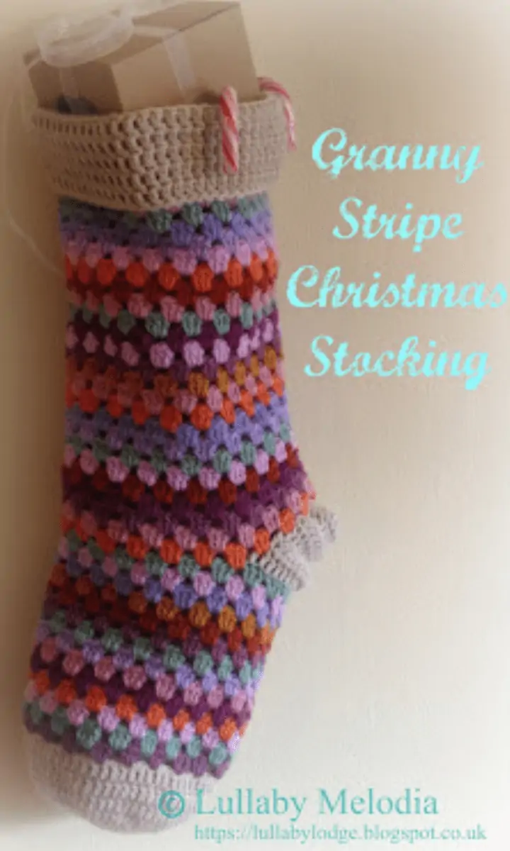 multicolor granny stocking with grey trim