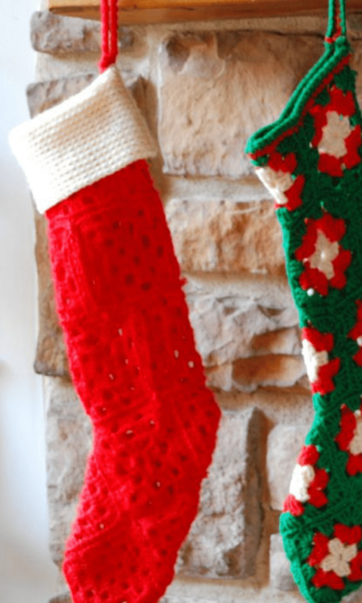 two crochet granny square stockings