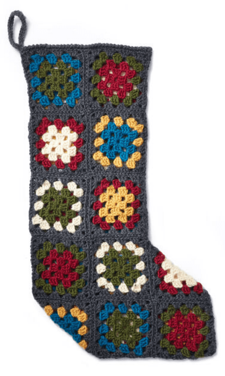 multicolor crochet granny square stocking