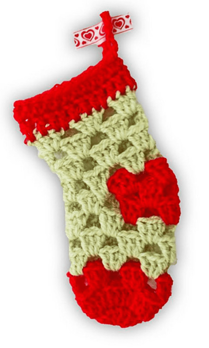 crochet red and green granny stocking