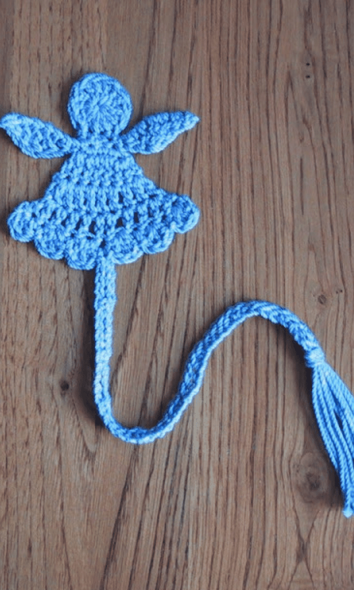 blue crochet angel bookmark