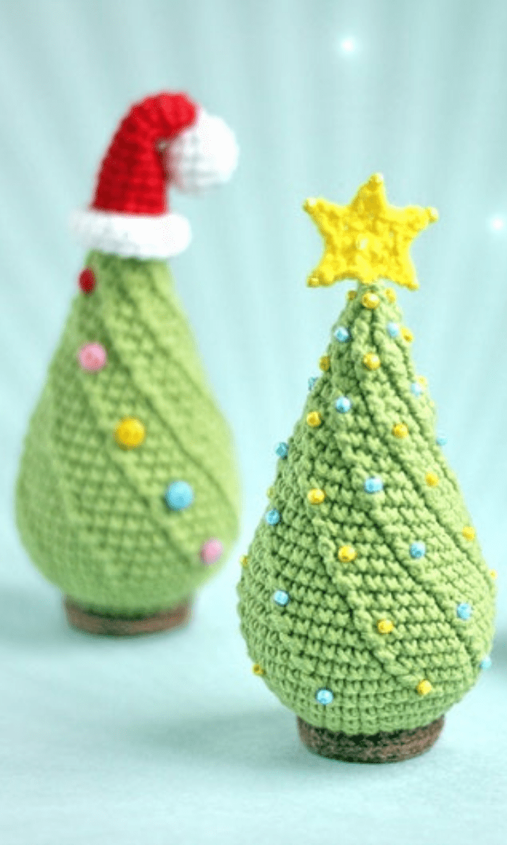 Christmas tree toy Crocheted green tree with white eyes and big red lips Christmas tree
