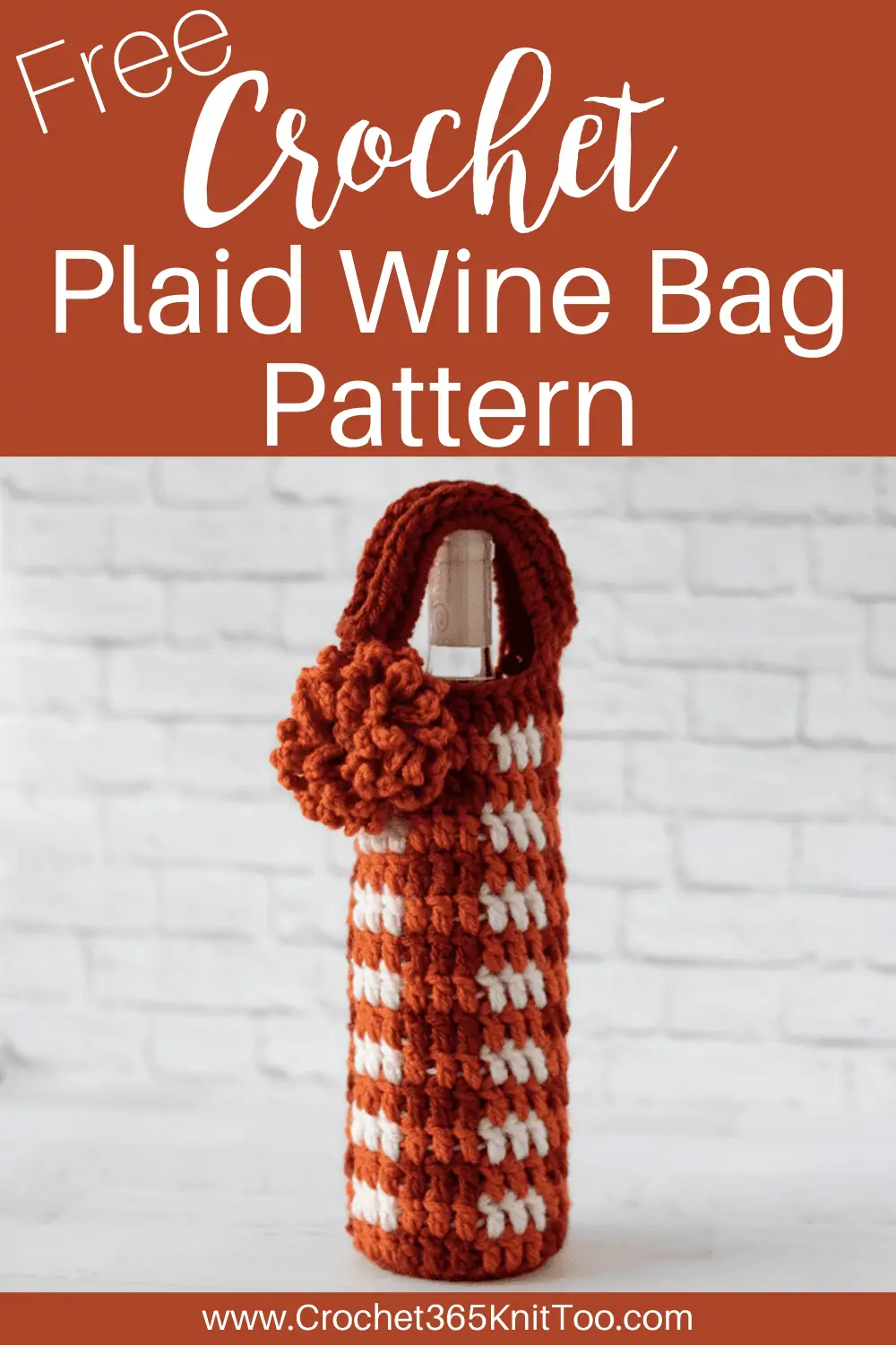 Graphic of Orange plaid wine cozy