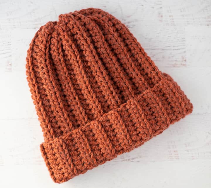 Rust color ribbed crochet hat