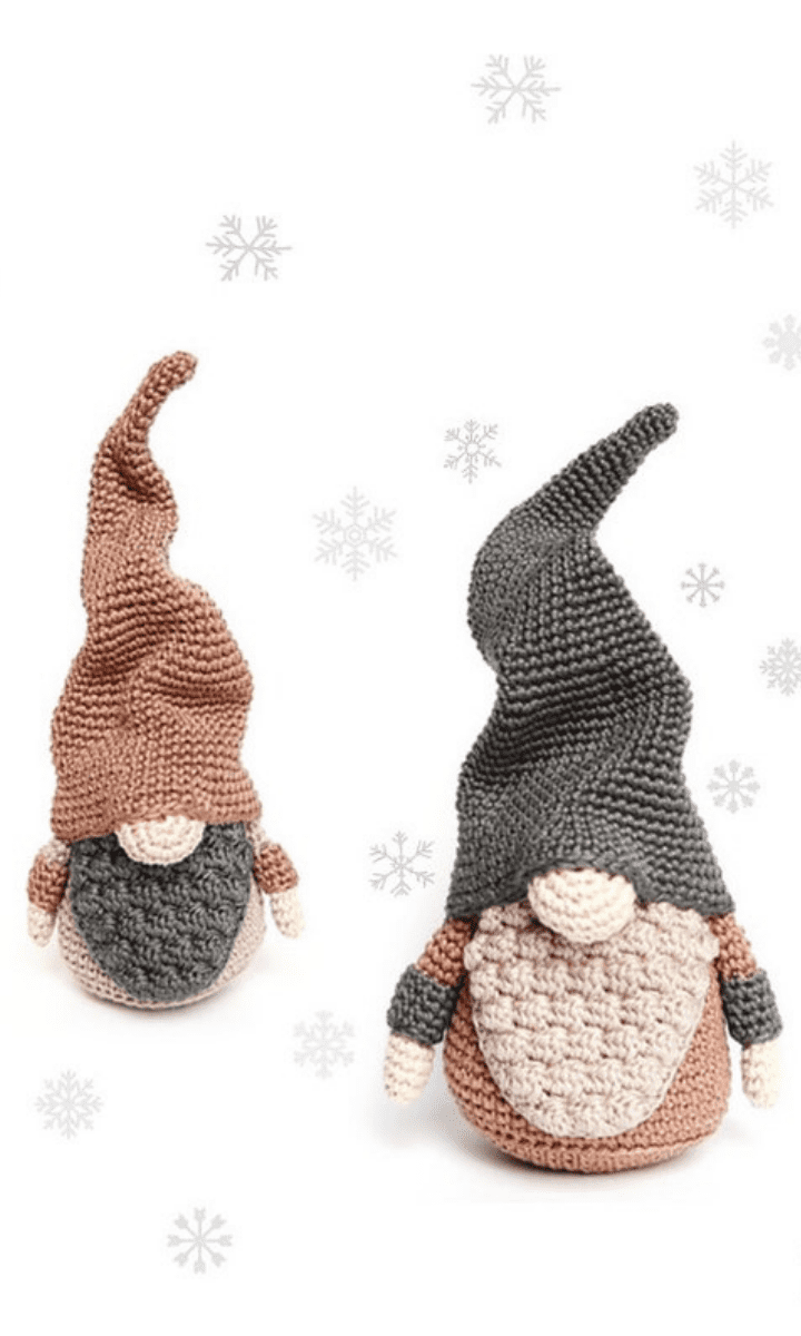 two grey and brown winter gnomes