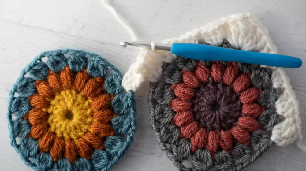 Joining crochet afghan squares with blue crochet hook