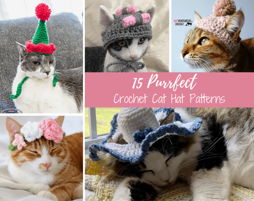 collage of crochet cat hats