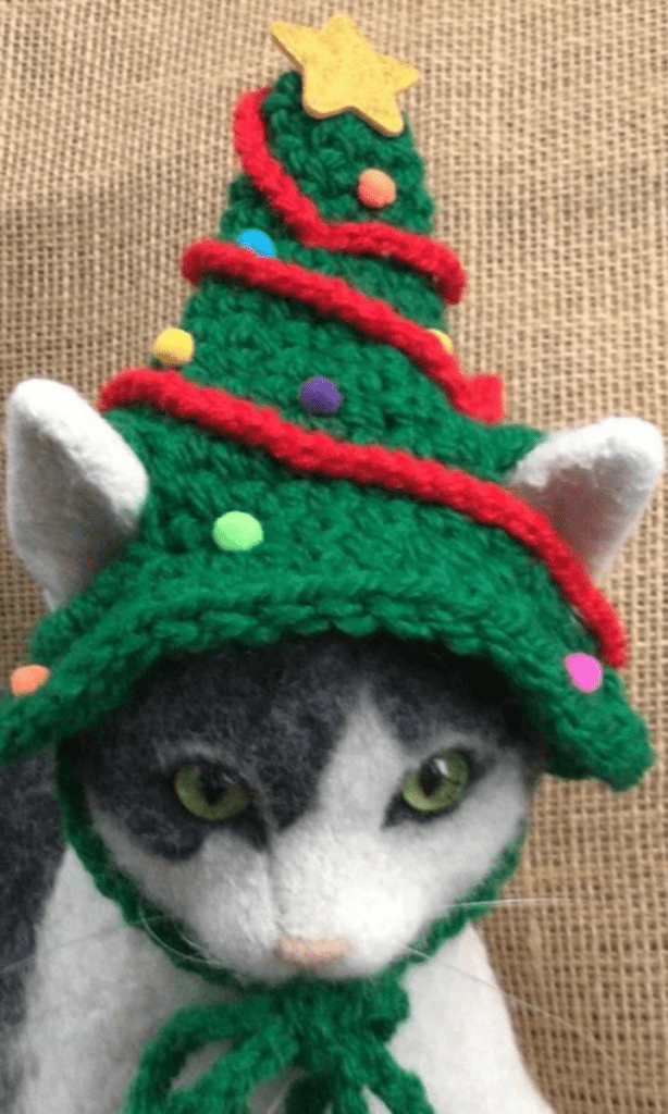 chat avec chapeau de sapin de noël
