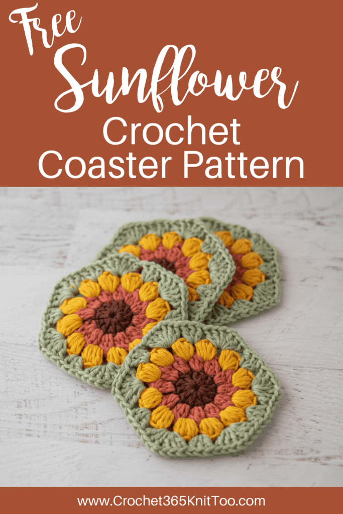Graphic image of Crochet sunflower coasters