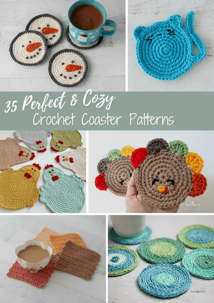 collage of crochet coasters