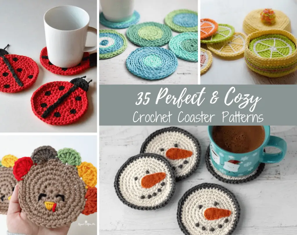 collage of crochet coasters