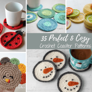 collage of crochet coasters