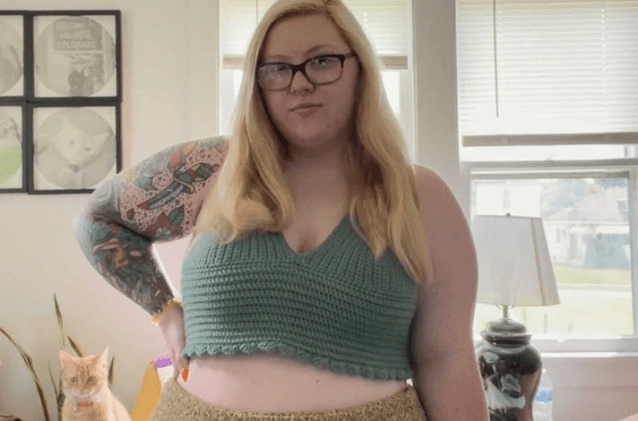 mint bralette with continuous cups and small ruffles along the bottom