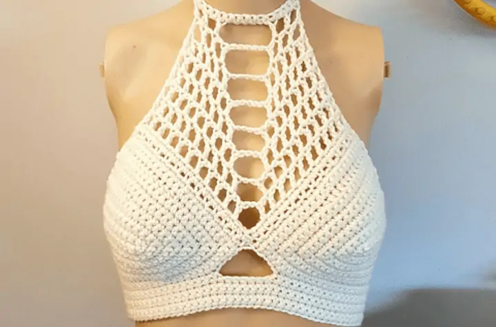 White bralette with halter neckline