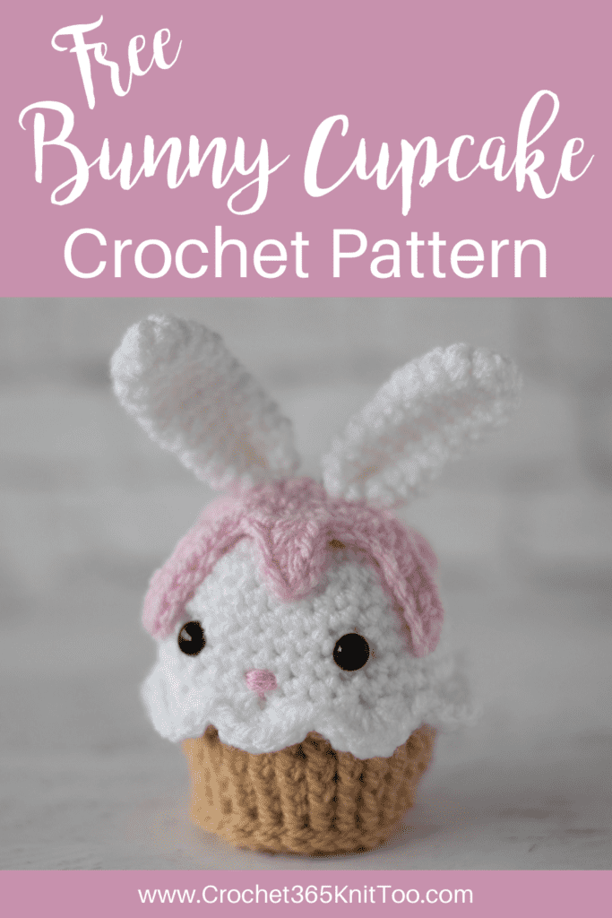 crochet bunny cupcake in white, pink and brown